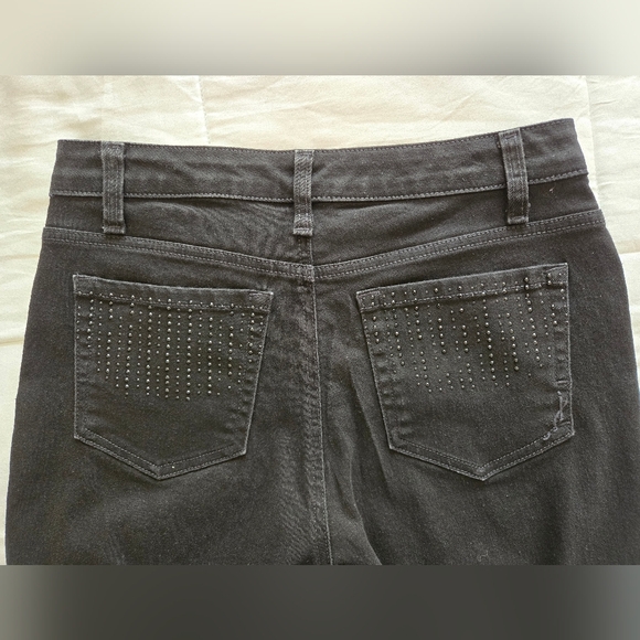 Jones New York Lexington black Denim straight leg Jeans 4 embellished pockets - Picture 3 of 13